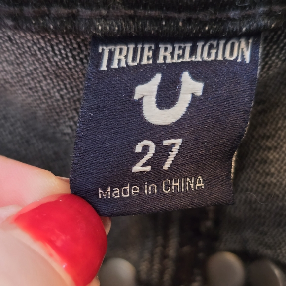 True Religion Halle Studded Super Skinny Jeans, Black Moon Stone, Sz 27 - Picture 10 of 12